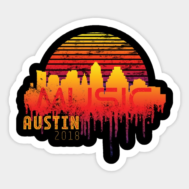 Austin Texas 2018 Retro Sun Skyline Sticker by VBleshka